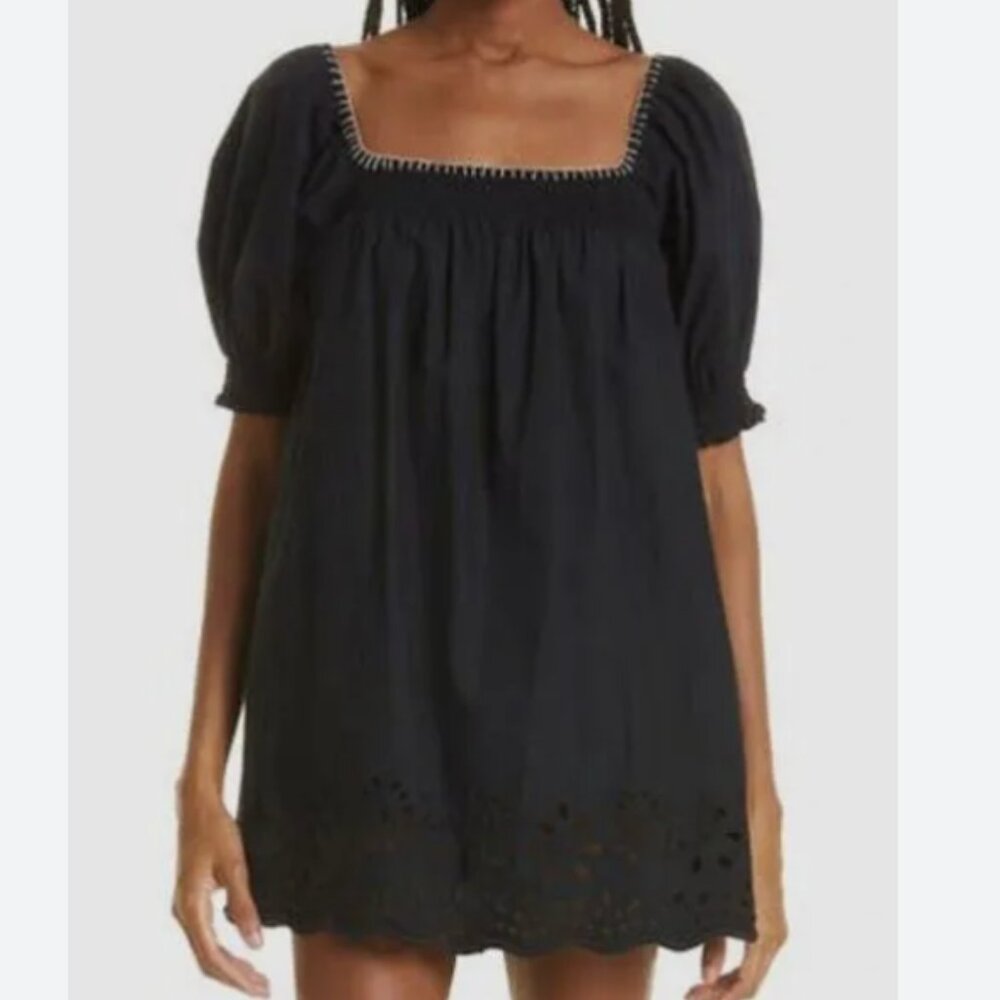 RHODE Evie Square-Neck Eyelet Mini Dress NWT